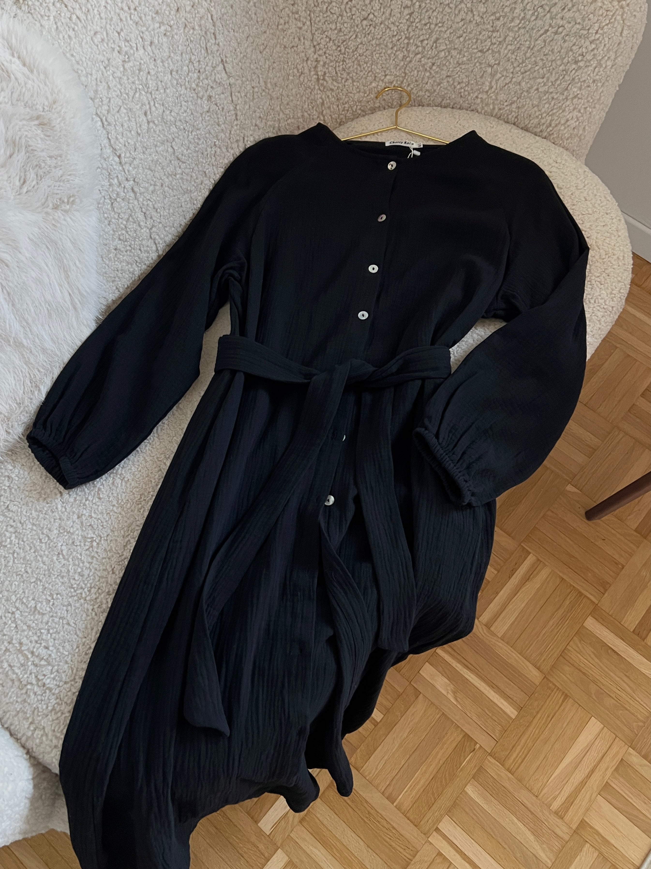 Musselin Bluse lang mit Gürtel