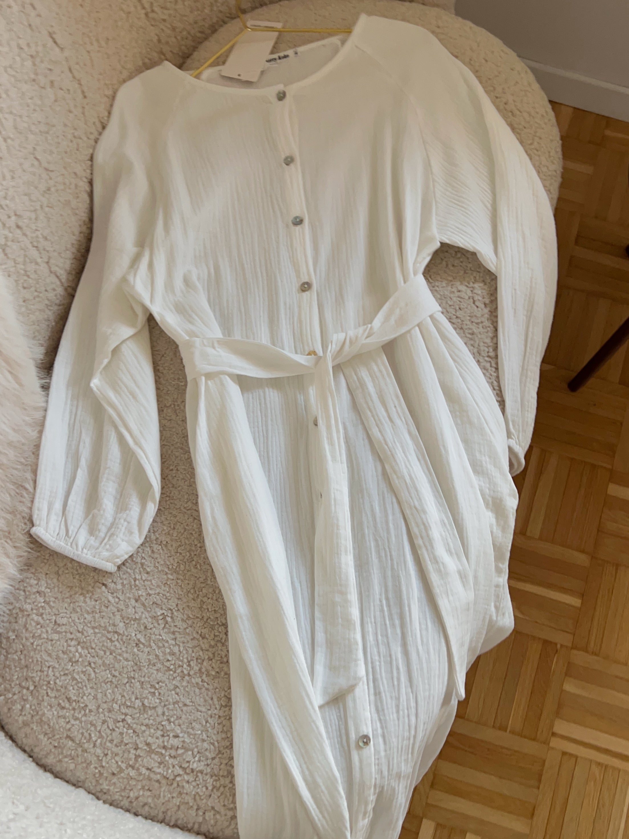Musselin Bluse lang mit Gürtel